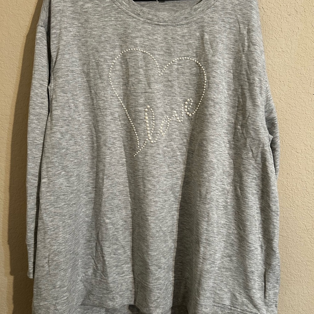 Jane and Delancey Gray Heart 'Love' Studded Sweater